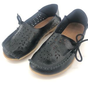 Socofy Black Leather Moccasins with Rubber Sole